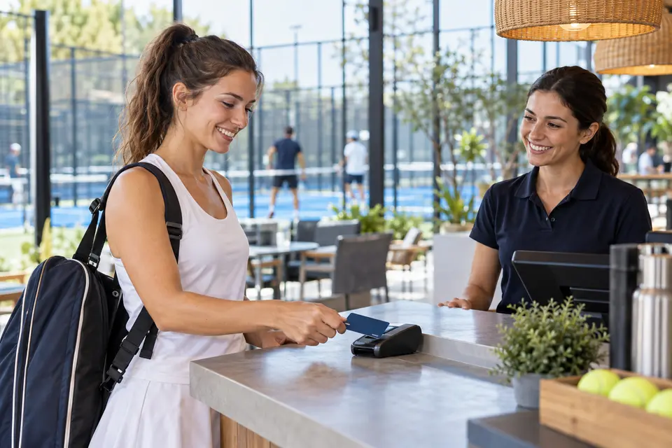 Illustrative scene of a contactless payment at a padel club